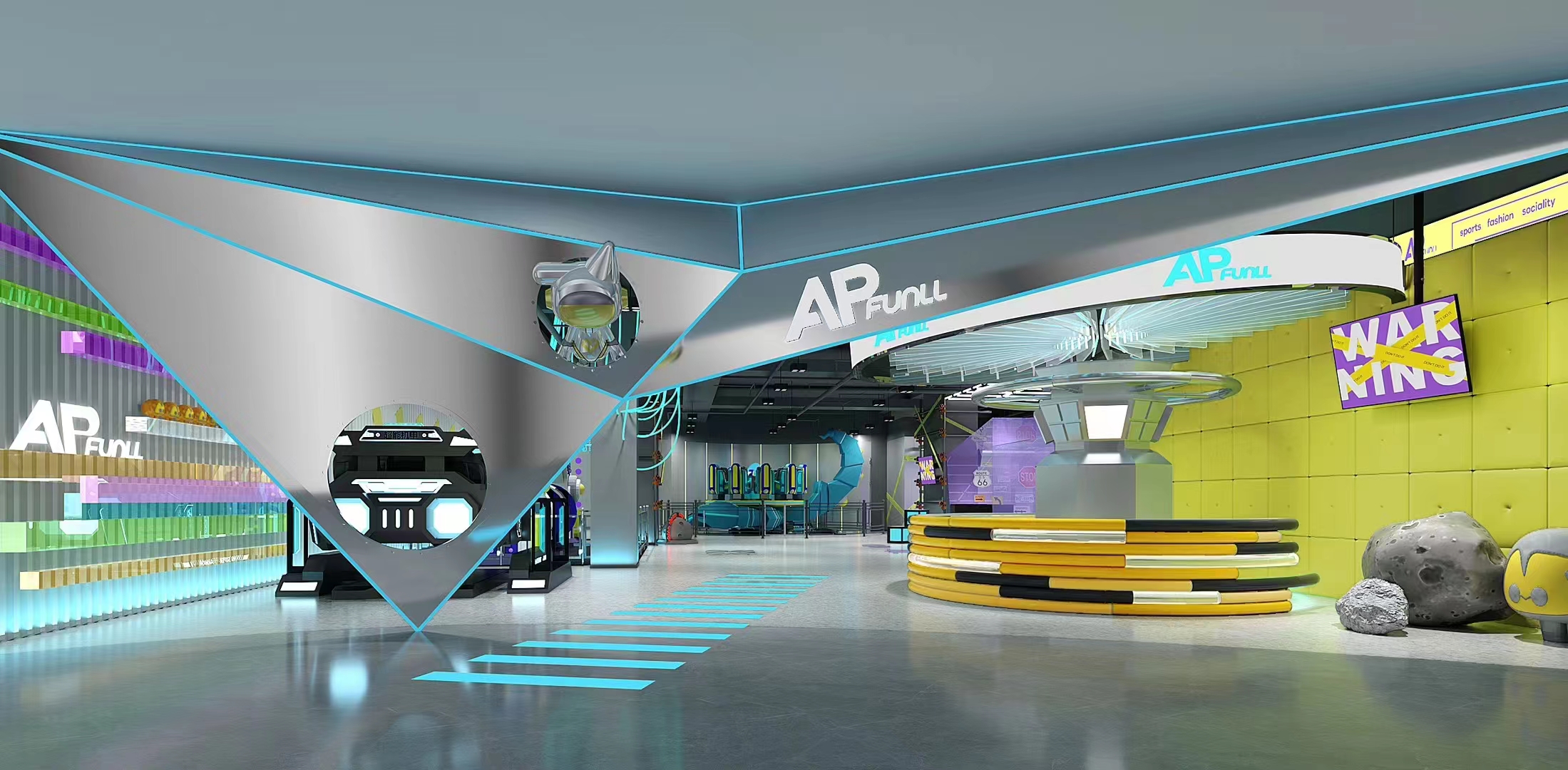 Interior amusement park design illustration التوضيح تصميم متنزه داخلي