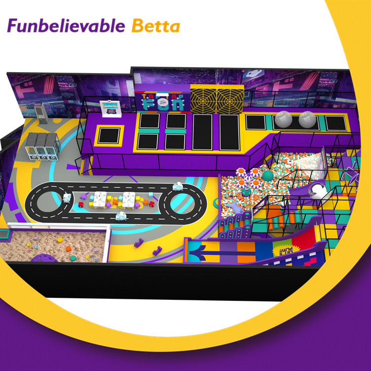 commerciall indoor playground with challenge slide trampoline Patio de juegos interior comercial con trampolín con tobogán de desafío.