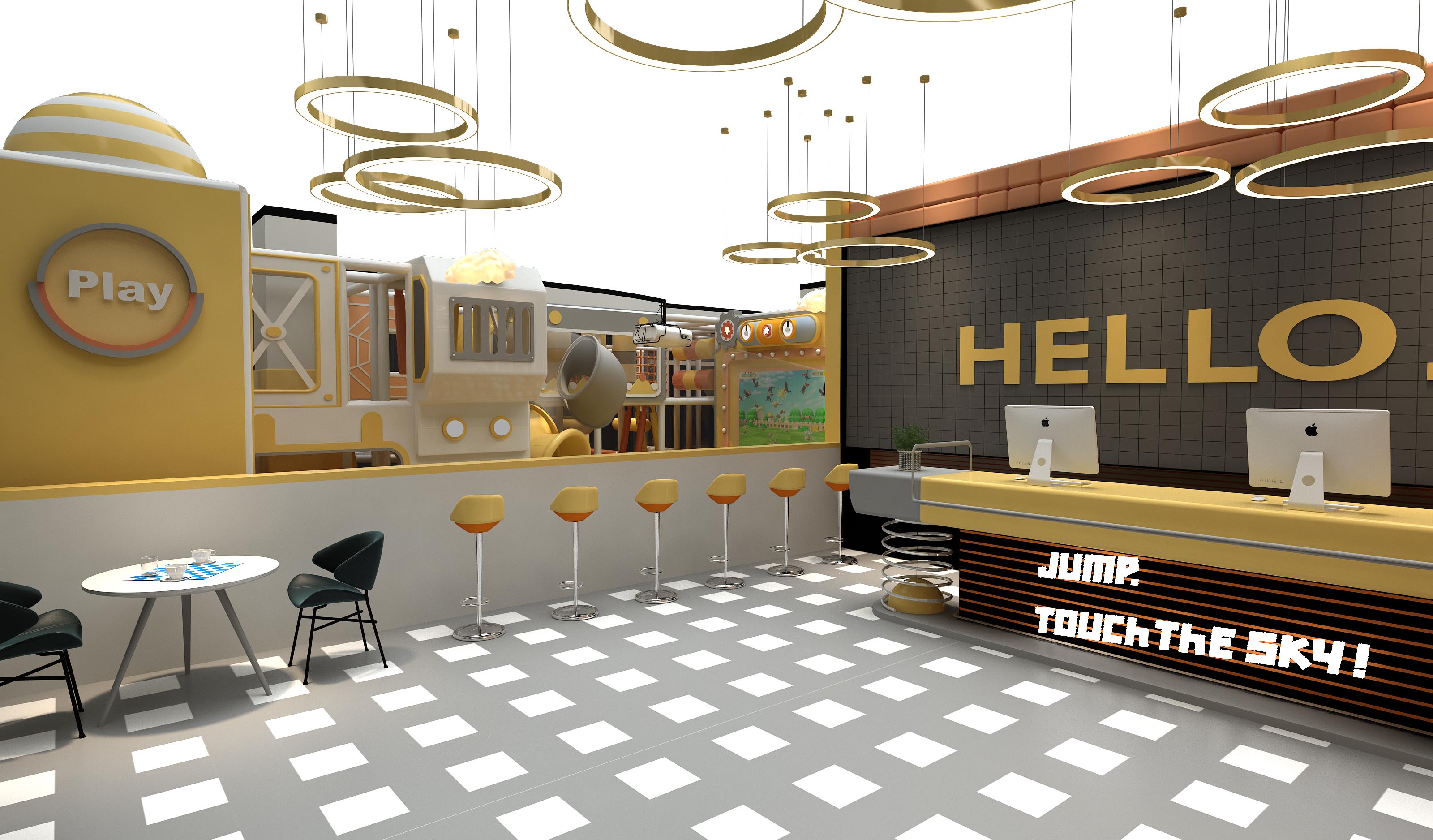 Interior amusement park design illustration التوضيح تصميم متنزه داخلي