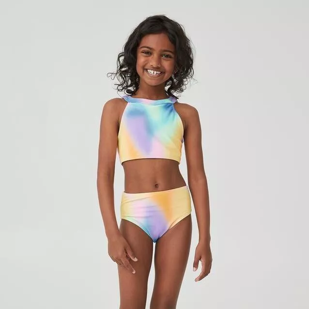 High Neck Rainbow Girl Swimwear Vestit de bany per a noies arc de Sant Martí de coll alt