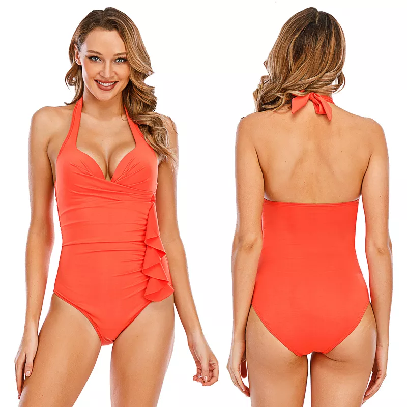 Wholesale Fashion Swimwear Women Ruffles One Piece Swimsuit Pogranda Moda Naĝvesto Virinoj Ruffles Unu Peca Naĝkostumo