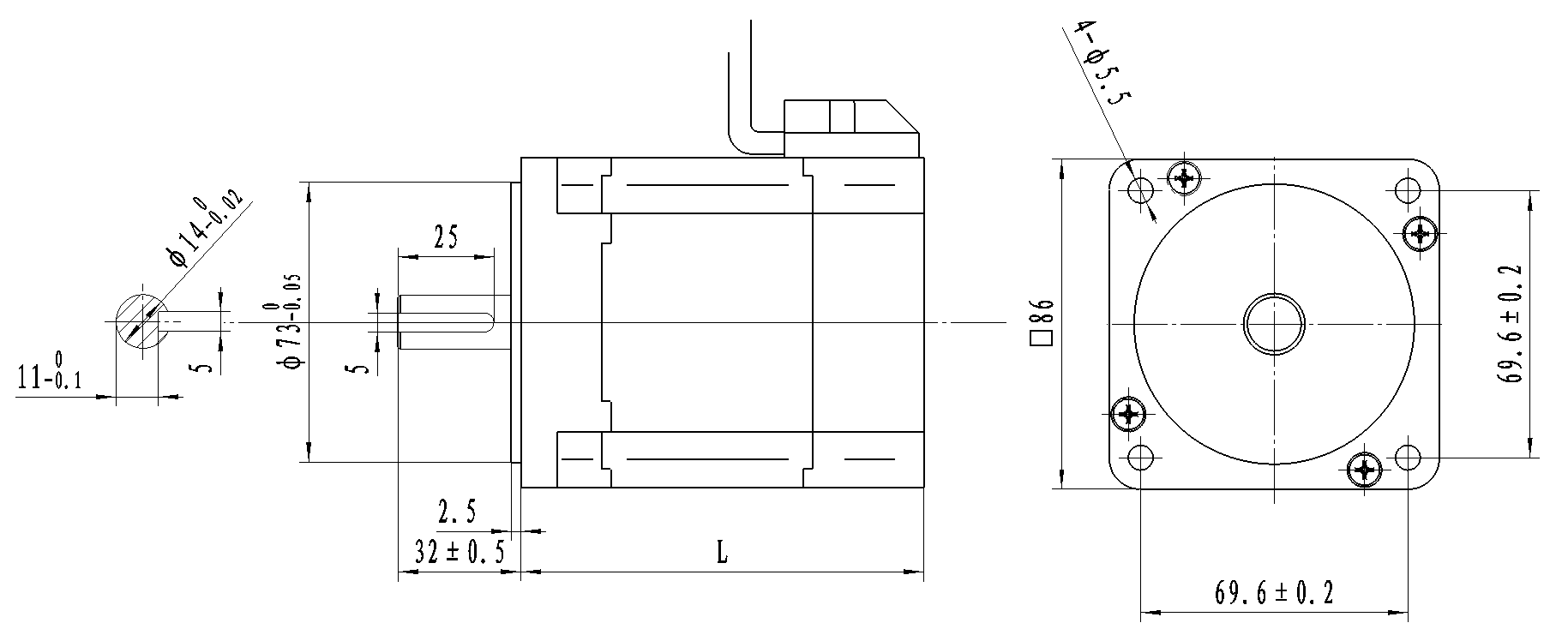 86BLF 86 mm BLDC-Motor Zeichnung