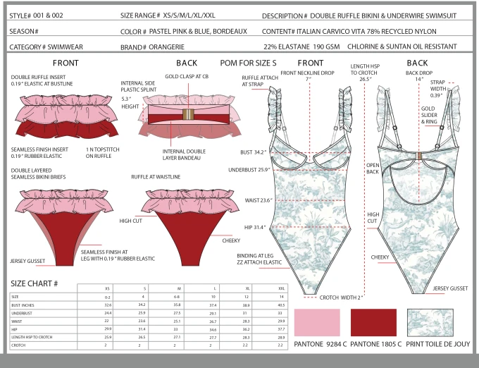 design swimwear cad illustrations and tech packs dissenyeu il·lustracions CAD de vestits de bany i paquets tecnològics