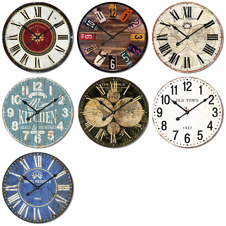 Original Decorative Wall Clock Round Vintage Wall Clock Colourful French Country Style Paris Creative Wooden Wall Clock