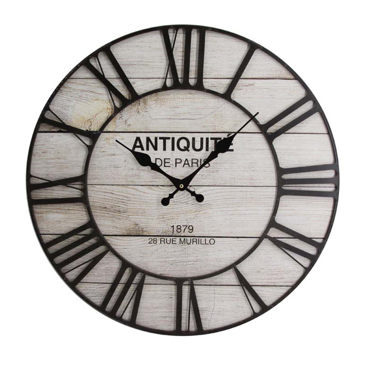 Retro Rural Style Custom Logo 60cm Silent Wooden Digital Wall Clock with Iron Outer Frame