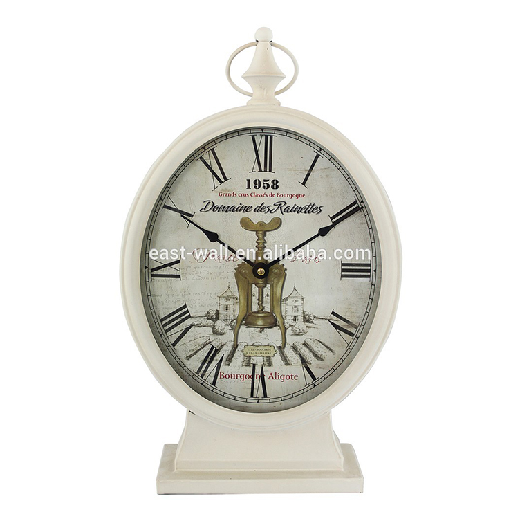 New Arrival White Wrought Iron Quartz Antique Table Clock
