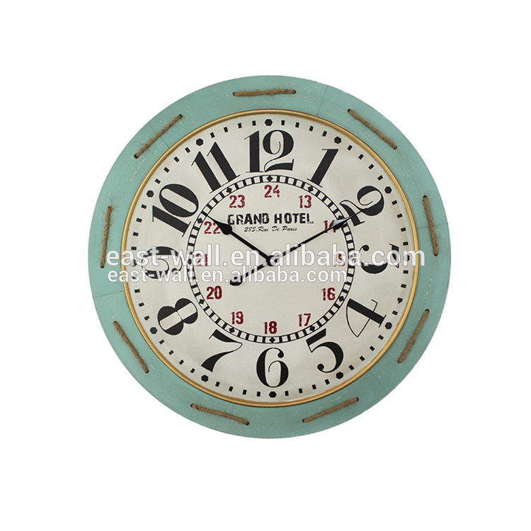 New Vintage Art Round Wood Wall Clock Retro Lighted Country Style Digital Wall Clocks for Livingroom