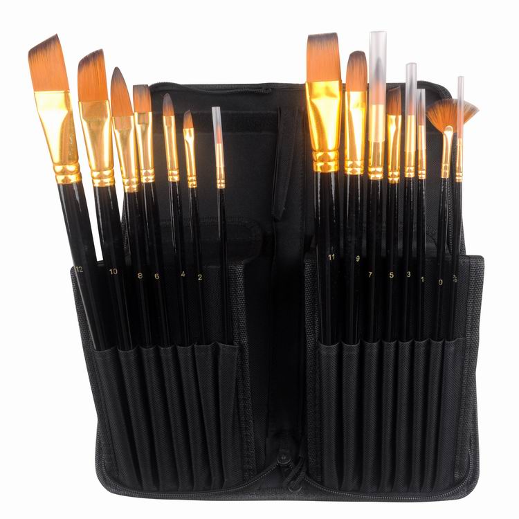 Black Handle Golden/Black Color Synthetic Artist Brush Set