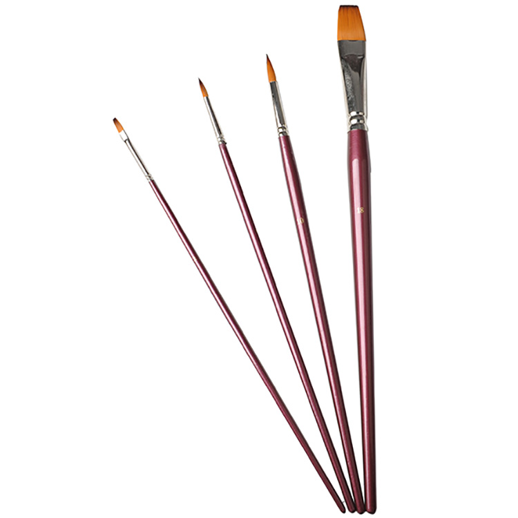 4pcs Long Handle Double-colour Nylon Brush Set Flat #2 #18 And Round #6 #10