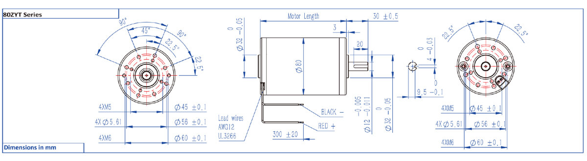 80ZYT Series Brushed Dc Motor Dimension Διάσταση κινητήρα 80ZYT Brushed Dc