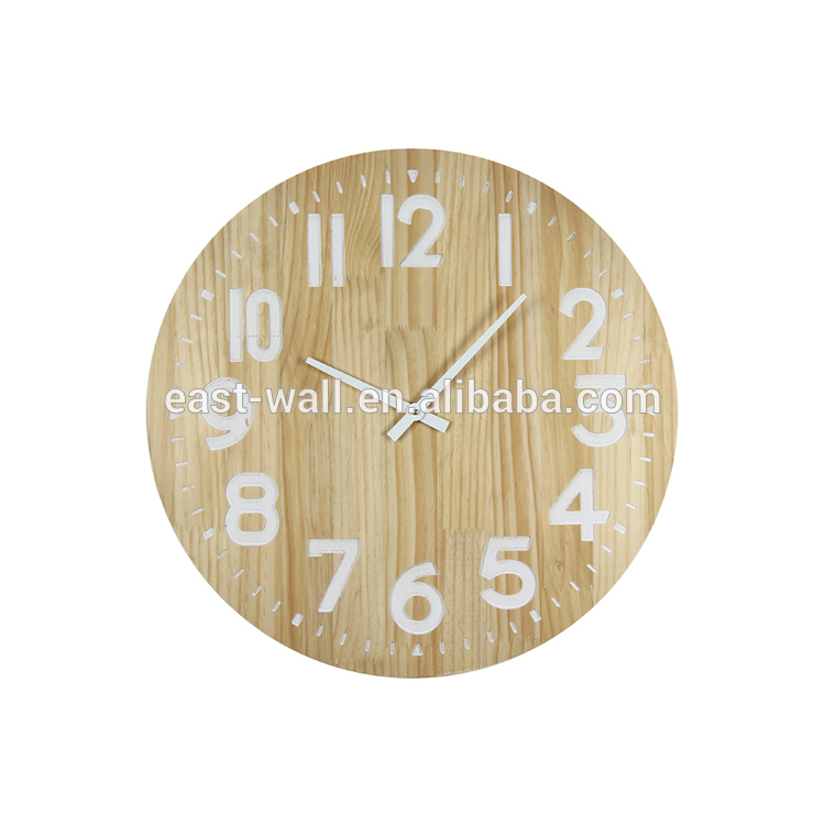 Modern Rustic Round Custom Logo Wood Decorative Wall Clock