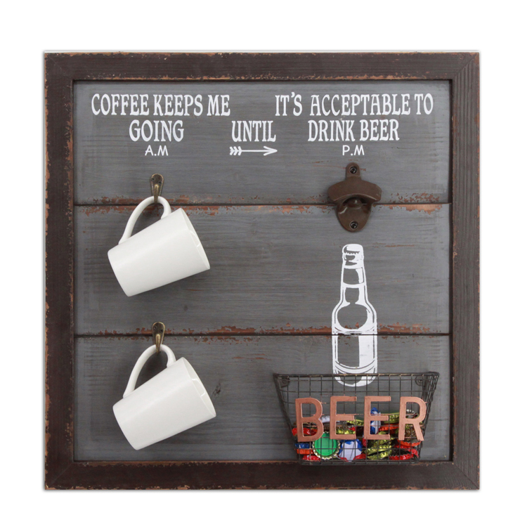 Good Quality Custom Design MDF Wall Hanging Plaque Bottle Opener with Hooks