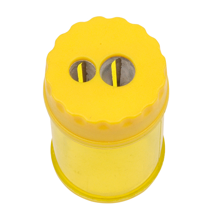 Double Hole Pencil Sharpener with Round Plastic Barrel