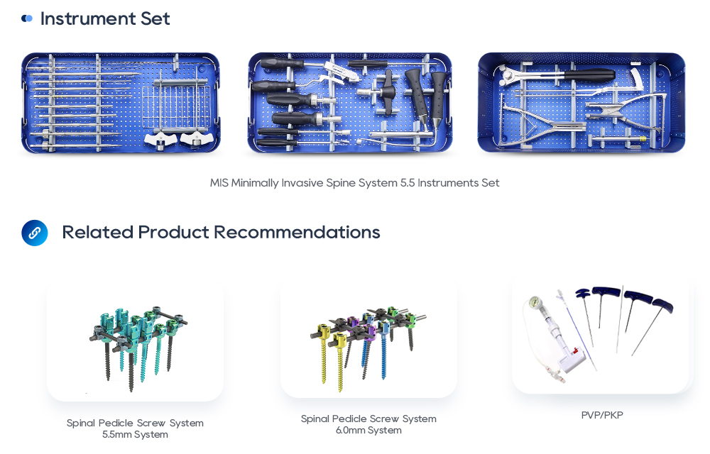 MIS Minimally Invasive Spine System 5.5 Surgical Instrument Set in Sterilization Trays MIS Minimally Invasive Spine System 5.5 Chirurgisches Instrumentenset in Sterilisationstabletts