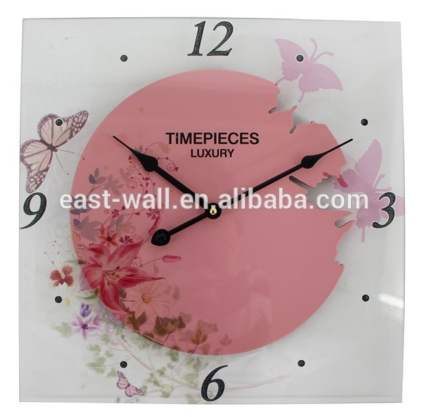 Plum Purple Butterfly Design Glass Clocks For Walls