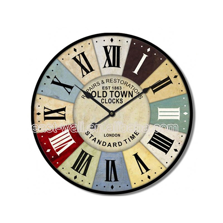 Custom Printing Logo Vintage Style Beautiful Iron Old Wall Clock with Company Logo