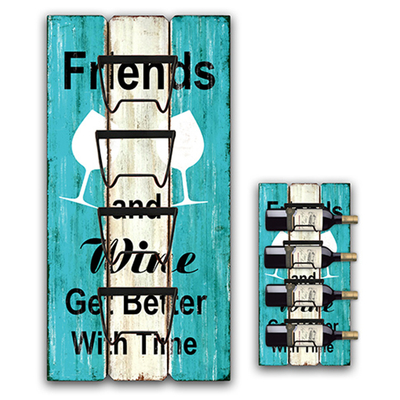 New Romantic Blue Hanging Wooden Wine Bottle Holder, Customizable Color Pattern Home Wine Rack