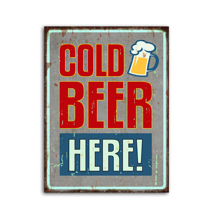 New Design Custom Colorful Modern Cold beer Here Wall Handing