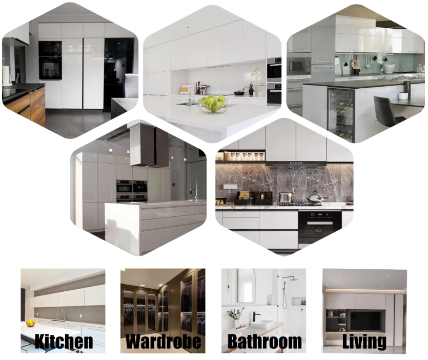 Acrylic PVC Furniture Applications Alte glossae perspicuae acrylicae PVC tabulae ornatae pro cellis vestium et supellectili interioris