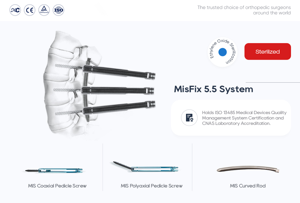 Ethylene Oxide Sterilized MisFix 5.5 Minimally Invasive Spinal Pedicle Screw System Mit Ethylenoxid sterilisiertes MisFix 5.5 minimalinvasives spinales Pedikelschraubensystem