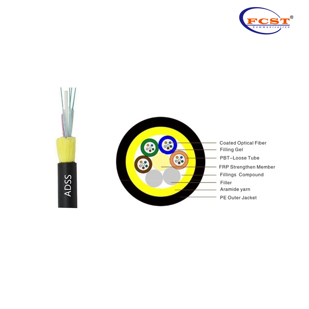 FCST ADSS Cable de fibra óptica Aérea Jacketas individuales 1-144 núcleos