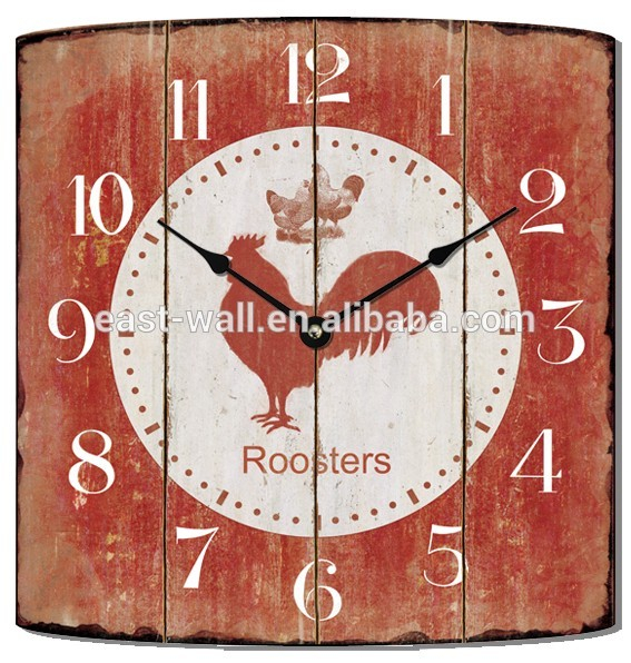 Roosters Black Aluminum Hands Wall Clocks for Kitchen