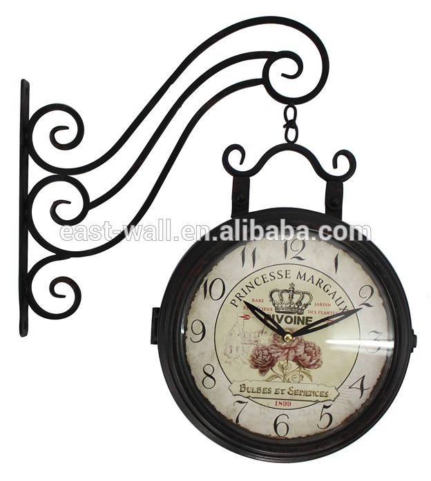 home decoration antique daul garden wall clock indoor use only