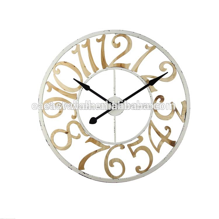 Big Numbers Colorful Wooden Round Shaped Wooden Clock Wall