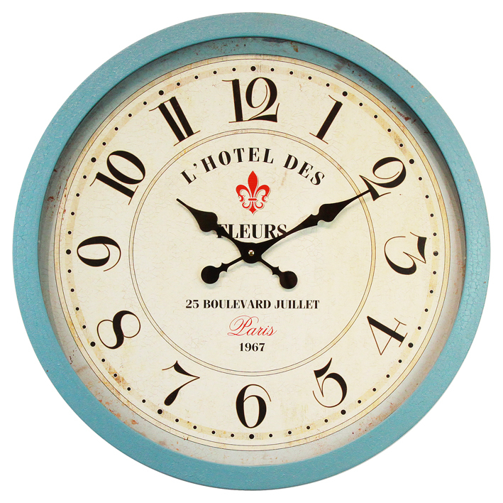 Simple Style Blue Retro 24 Hour Rustic Premium Wall Clock of home office
