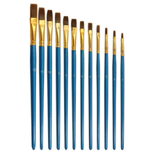 12pcs Blue Handle Brown Color Nylon Hair Artist Brush Set Angular Filbert Flat Round