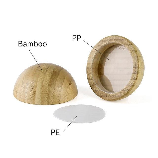 Amber PET Plastic Cream Jar with Bamboo Lid Amber PET-plastic zalfpotje met bamboe deksel