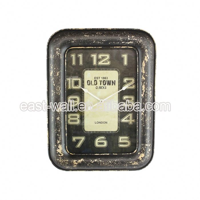 Cheap Price Custom Antique Decorative Rectangle Iron Wall Clock