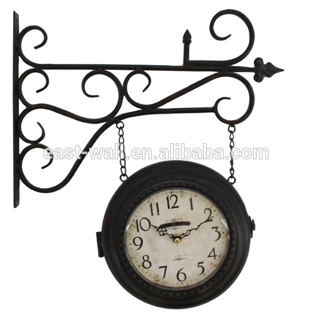 hanging double sided clock on bracket station wall clock