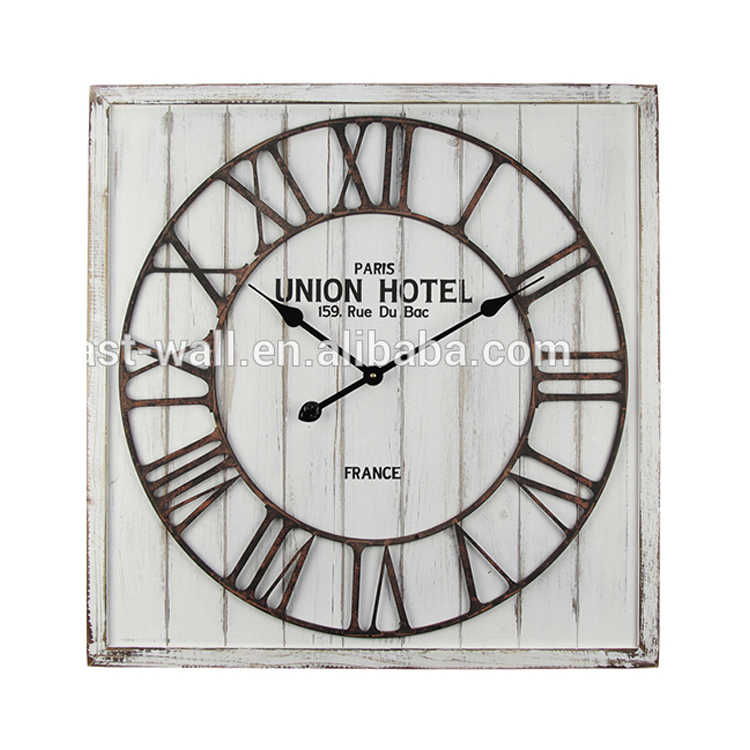 Modern Decorative Antique Wooden Square Shape Wall Clock