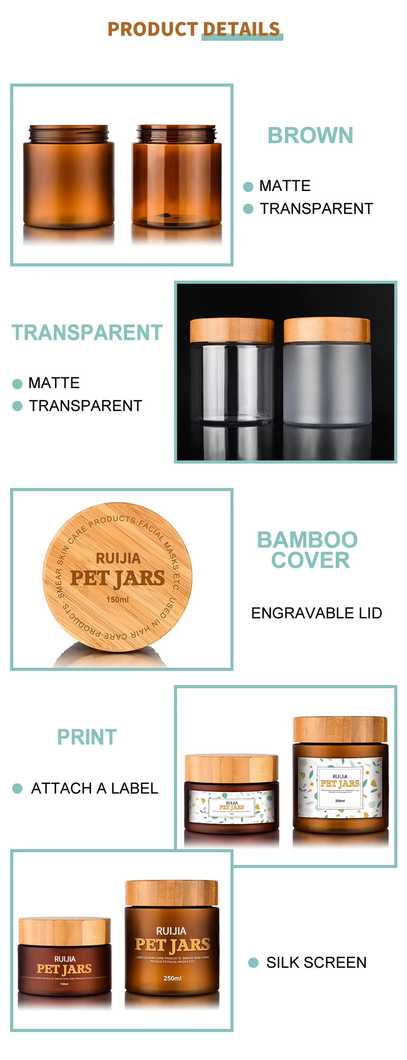 Amber PET Plastic Cream Jar with Bamboo Lid Amber PET-plastic zalfpotje met bamboe deksel