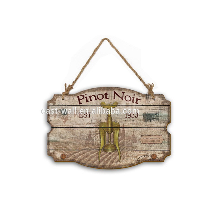 High Quality Wood Crafts MDF Hanging Plaque with HEMP ROPE Antique Design