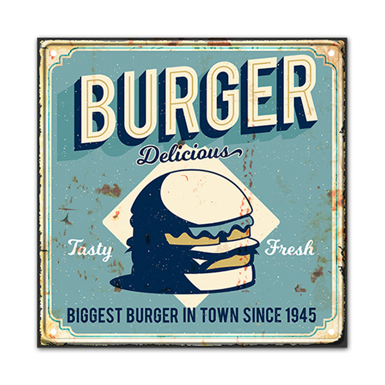 Custom design wall art restaurant food theme decorative small metal plaque for wall decor
