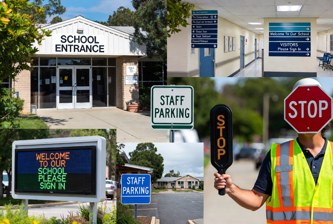 School Signage System Overview Übersicht über das Schulbeschilderungssystem