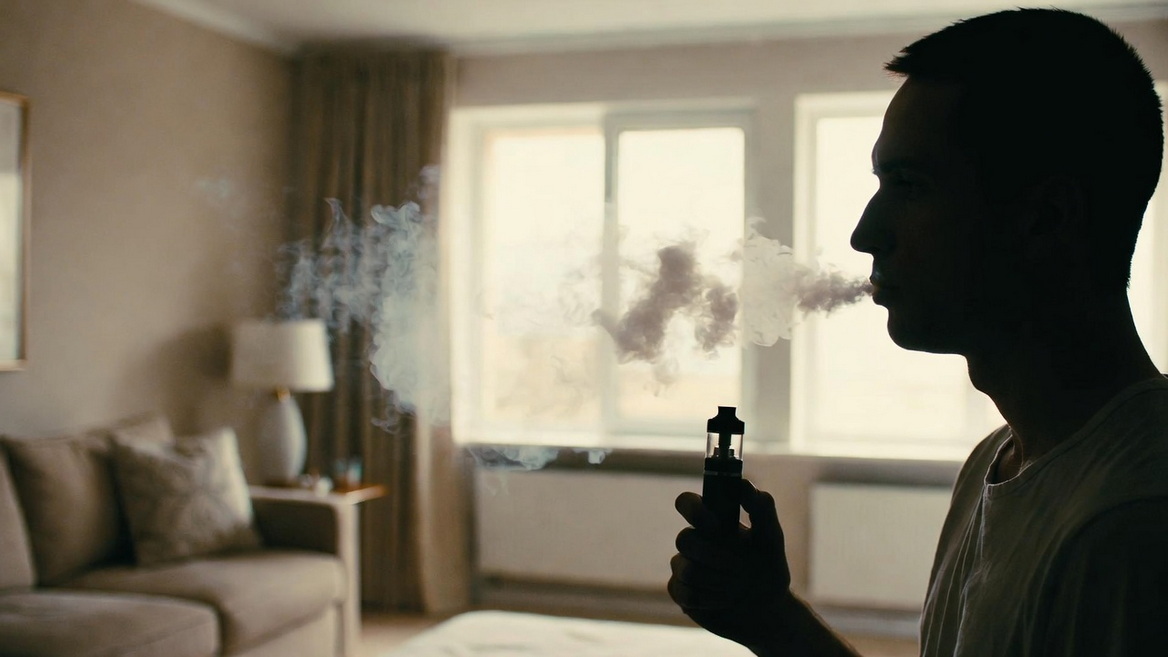 Vape Aerosol In A Modern Living Room Modern Bir Oturma Odasında Vape Aerosol