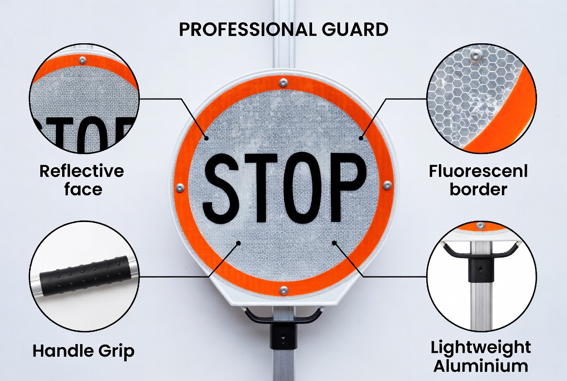 Crossing Guard Stop Sign Features Merkmale des Kreuzungsschutz-Stoppschilds