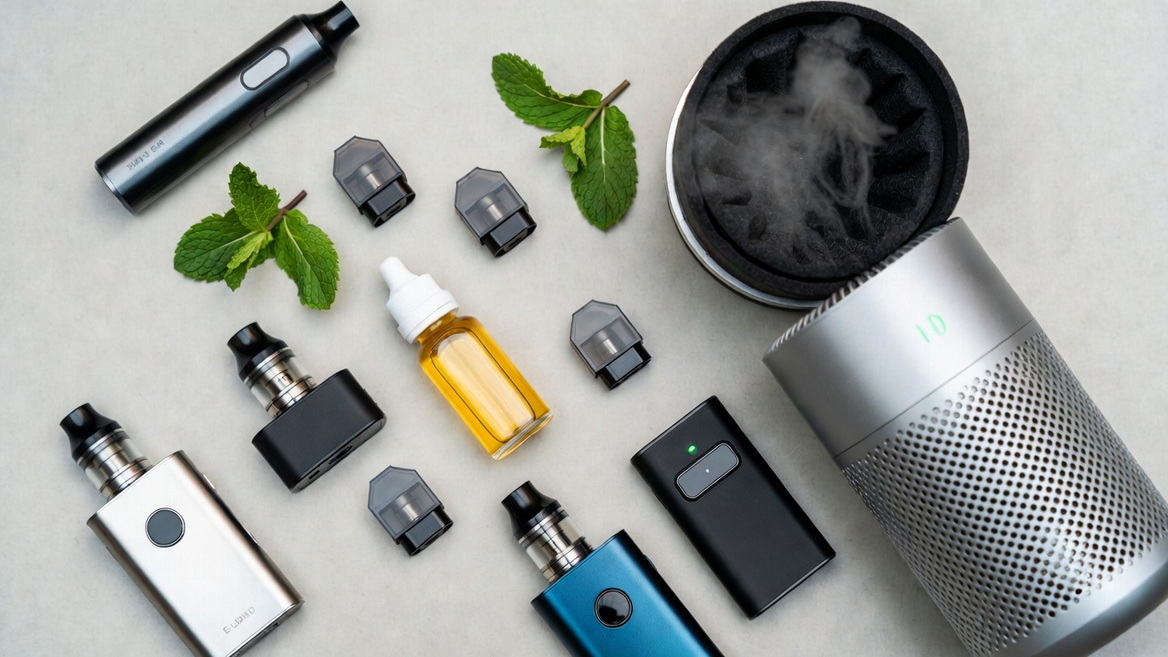 Vape Odour Factors Product Flat Lay Vape Koku Faktörleri Ürün Düz Yatımı