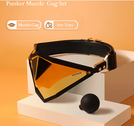 Retenue de bondage SM pour adultes, pour une privation sensorielle am&eacute;lior&eacute;e, museli&egrave;re &agrave; verrouillage Golden Punker Gag avec sangles en cuir de qualit&eacute; sup&eacute;rieure