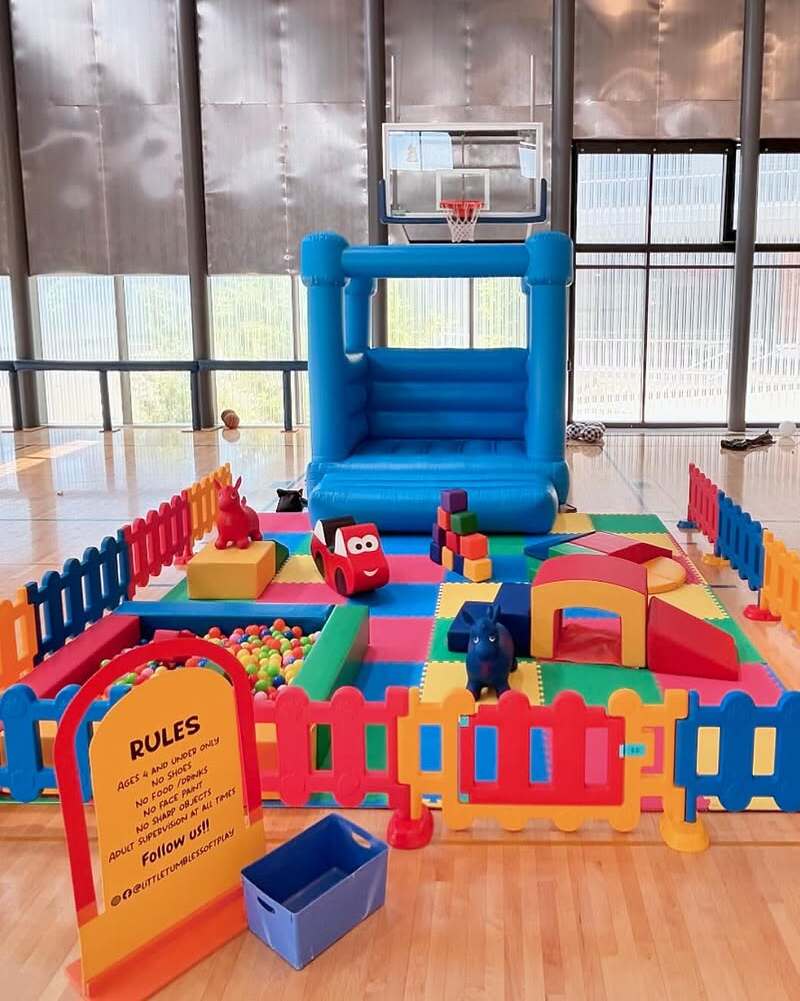 Warna Primer yang Menyenangkan Mengatur Taman Bermain Anak Dalam Ruangan Lembut Dengan Rumah Goyang