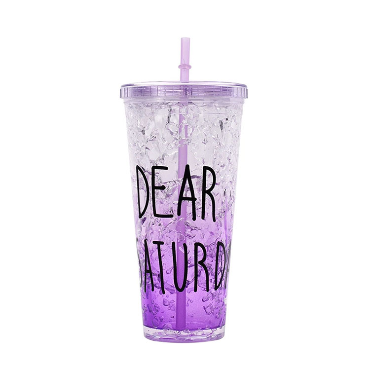 650ml Double Wall Gradient Plastic Straw Cup Juice Plastic Crushed Ice Cup 