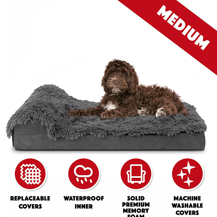 Hot Wholesale Comfortable Soft Plush Orthopedic Memory Foam Dog Bed with Waterproof Inner