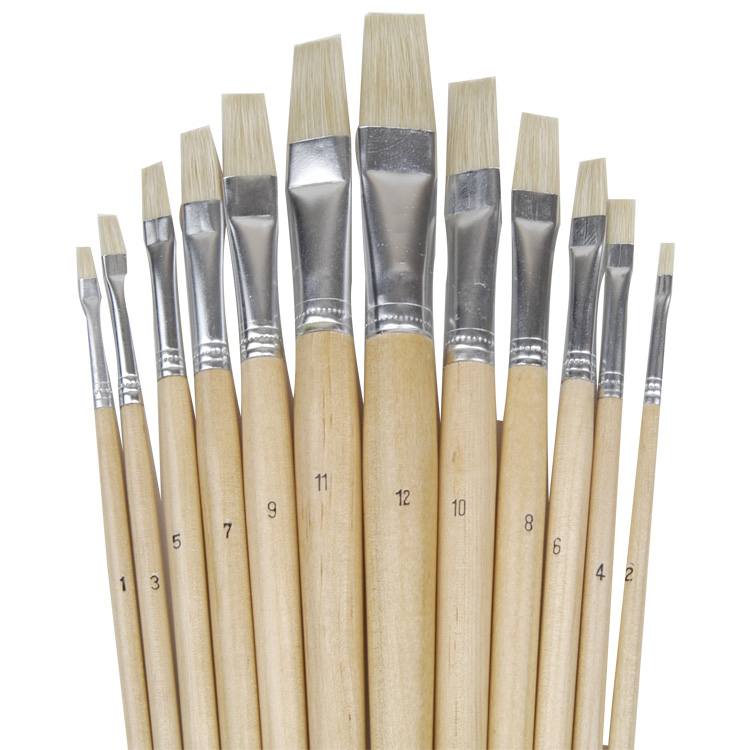 12pcs Long Handle Bristle Brush Acrylic Paint Brushes