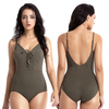 ผู้หญิงหรูหรา V Neckline One Piece ชุดว่ายน้ำ