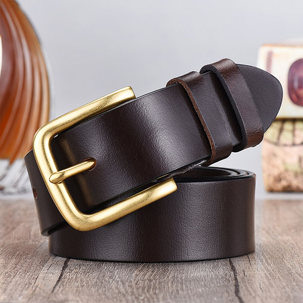 Men's copper buckle top layer leather belt