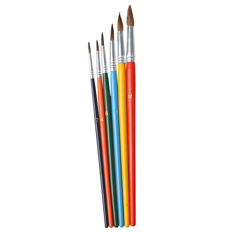 6pcs Coloured Short Handle Horse Hair Brush Set Watercolor Brush