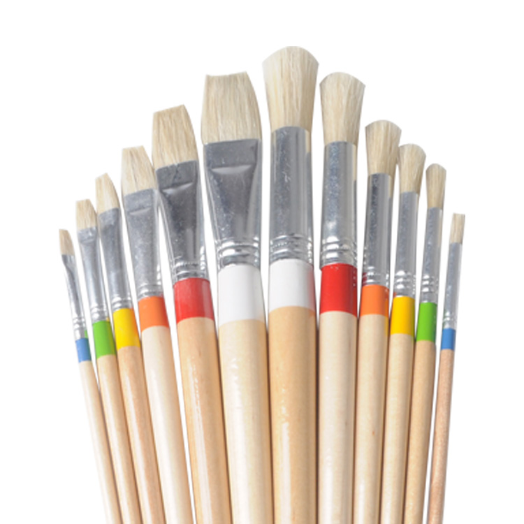 Colored Ring Long Handle Bristle Brush Oil Paint Brush Set